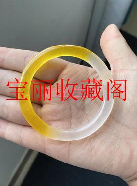 高冰种翡翠色手镯柠檬黄细圆条玉镯子渐变款精致小众款时尚女玉镯
