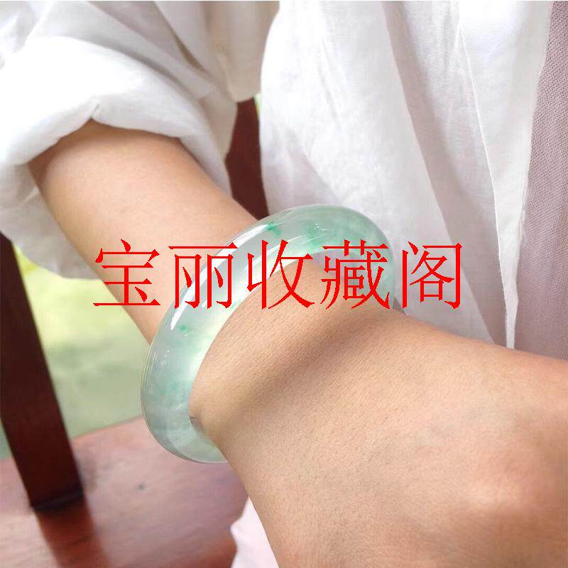 老坑翡翠色通透圆条玉手镯子冰种飘花玻璃种缅甸正圈阳绿处理送礼