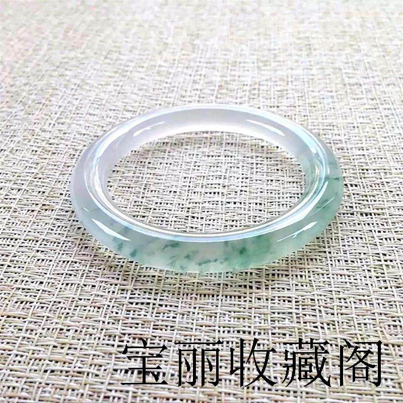 随美缅甸翡翠色手镯冰种圆条飘绿花贵妃手镯玉镯旺夫女款细条送礼