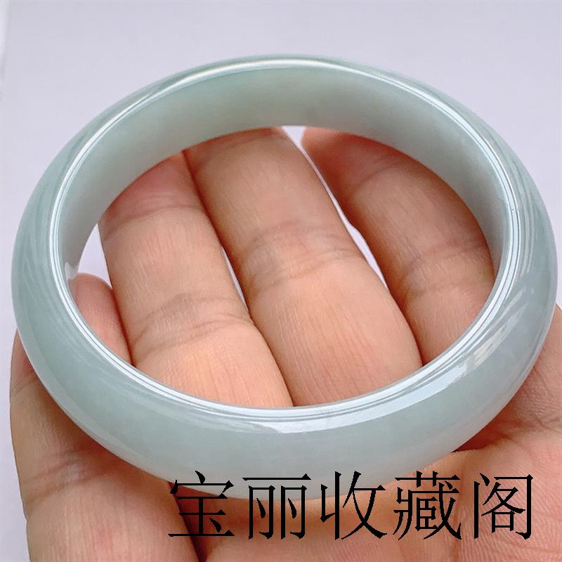 老坑缅甸翡翠色手镯冰种单色宽版飘绿精选圆处理高冰白底青玉石玉