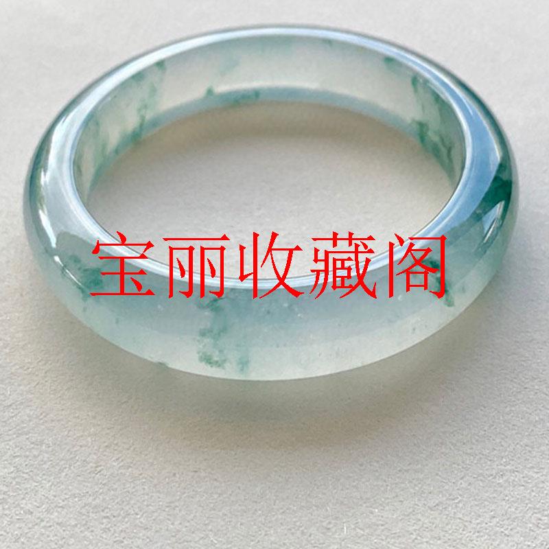 冰种飘花翡翠色手镯高级玉石缅甸老坑正圈女式贵妃处理飘绿玉镯子