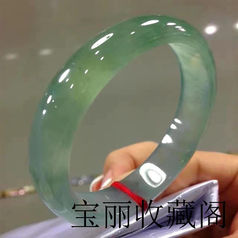 冰糯缅甸翡翠色手镯正圈精品老坑宽条吊坠女款冰种飘绿花油青玉镯