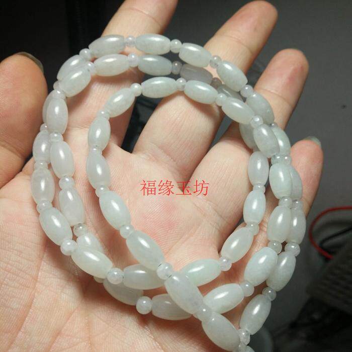 翡翠色冰糯种白玉米桶珠项链挂绳扁圆珠子吊坠玉佩男女同款挂饰品