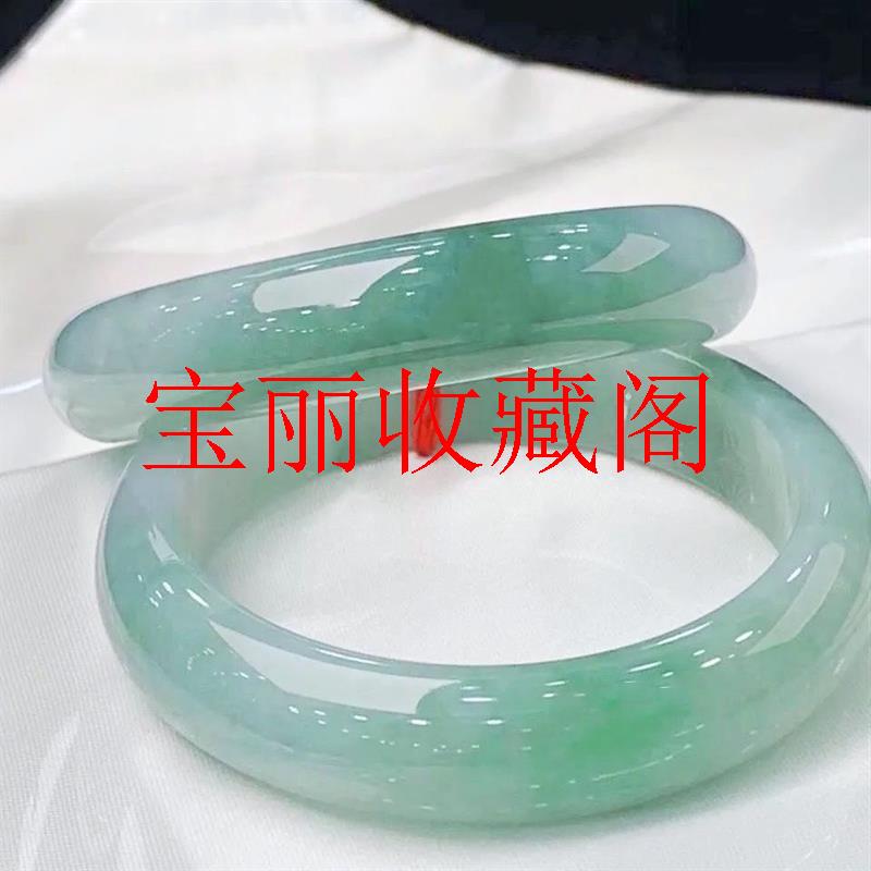 缅甸老坑翡翠色玉手镯冰糯种单色飘花玉石手镯通透翠绿正圈贵妃镯