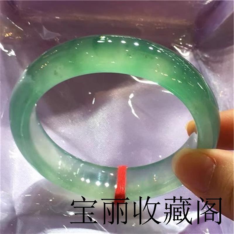 晴水圆条正圈贵妃翡翠色手镯冰种缅甸老坑飘花满阳绿玉石手镯送礼
