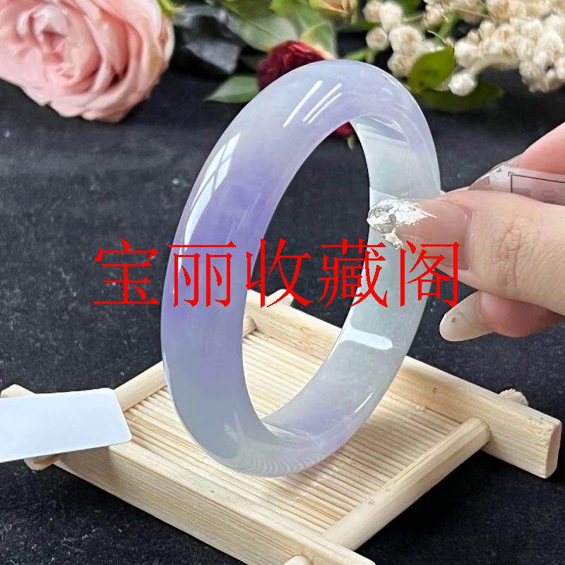 高品质冰糯种紫罗兰翡翠色手镯少女款缅甸精选玉石正圈扁条镯送礼