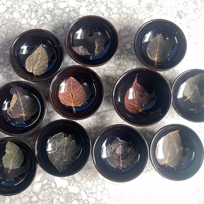 吉州窑木叶天目盏茶杯主人杯手y工陶瓷功夫品茗茶具家用木叶盏真