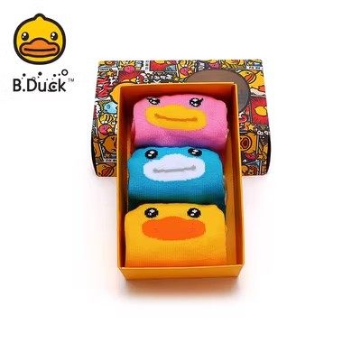 b.duck小黄鸭儿童短袜秋冬新款中小童袜子三双装可爱百搭中筒袜潮