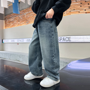 男童秋冬装宽松直筒牛仔裤2023新款一体绒加绒中大童长裤儿童裤子