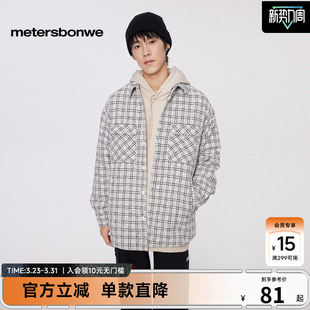 宽松衬衫 百搭时尚 格子夹克上衣 外套春季 美特斯邦威小香风男士