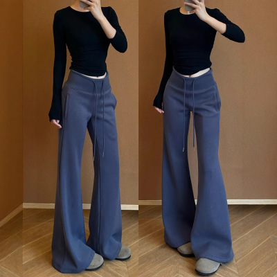 藏青色秋冬加绒微喇裤女