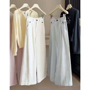 女宽松显瘦百搭休闲直筒裤 松紧高腰洗水棉阔腿裤 子 新款 2026春秋季