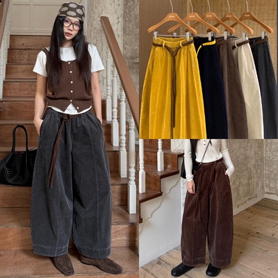复古灯芯绒弯刀裤女秋季2025新款