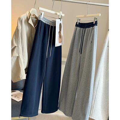 加绒加厚阔腿弯刀裤女