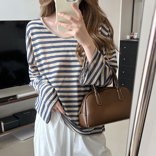 轻薄透气防晒罩衫 上衣夏休闲简约V领韩系慵懒风 T宽松条纹长短袖