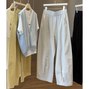 休闲九分哈伦裤 设计感捏折百搭阔腿裤 高腰显瘦时尚 2026新款 女夏季