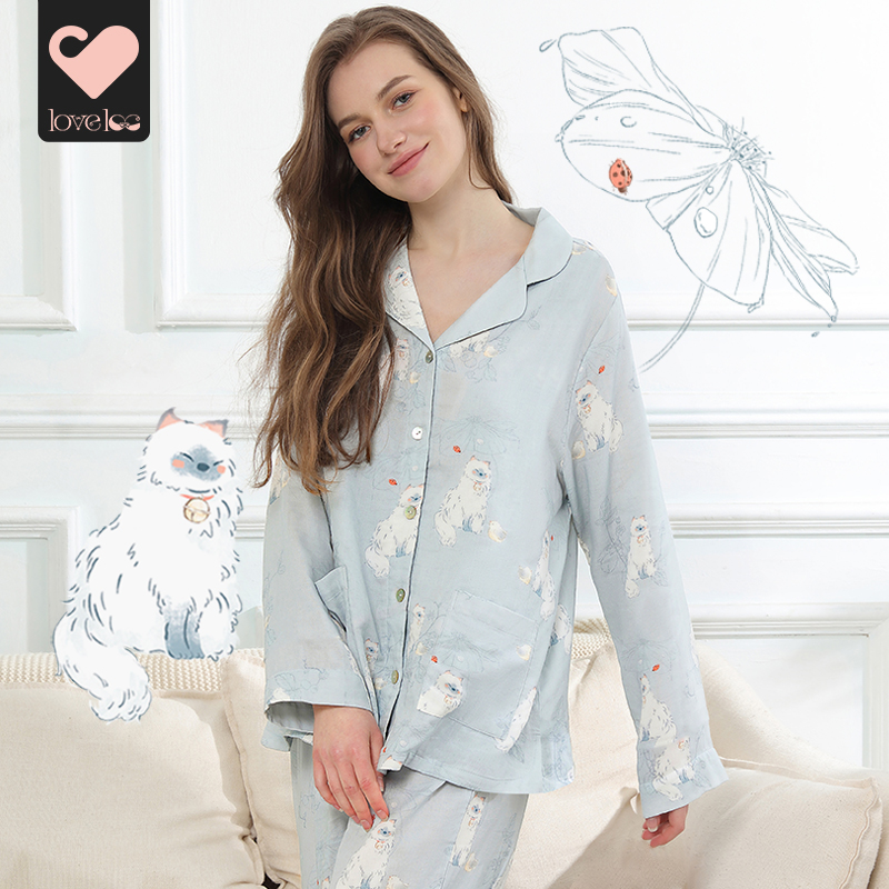 loveloc月子服孕妇睡衣竹棉纱布家居服孕期产后哺乳春夏季套装