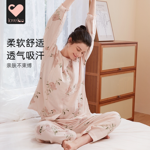 纯棉纱布月子服透气吸汗更舒适