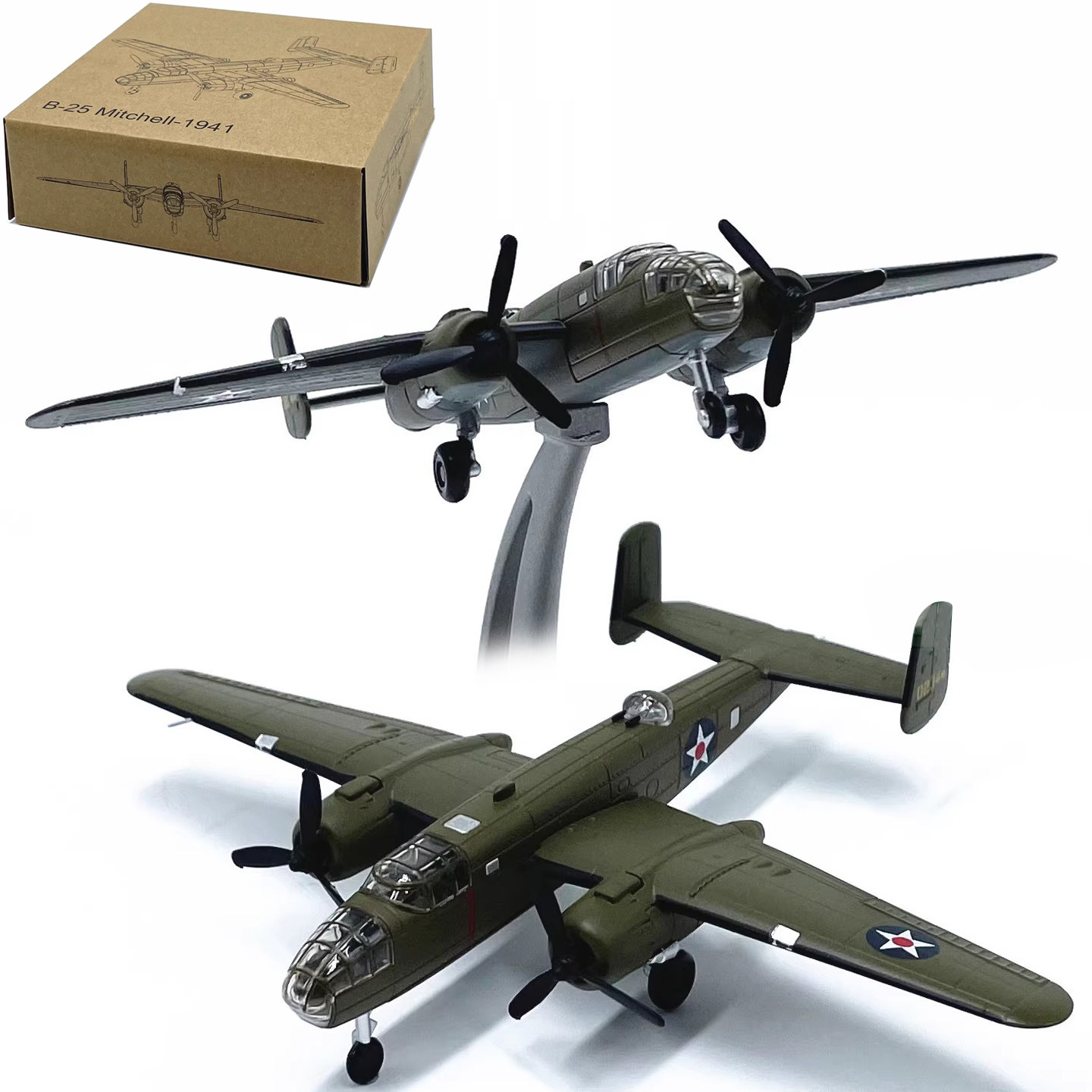 1:144美国B-25中型轰炸机B25飞机模型合金上色免胶成品轰炸东京