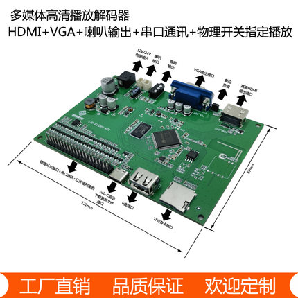 串口通讯高清1080P视频播放主板MP5解码器HDMI和VGA同步输出模块