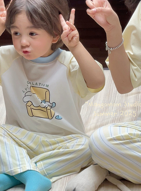 宝宝亲子装莫代尔套装春夏季新款儿童家居服男童女童空调睡衣睡裤