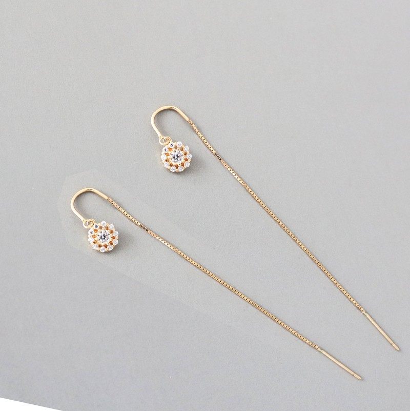 武汉时尚韩国纯14k黄金耳钉女 气质迷你镶嵌太阳花满锆k金耳线女