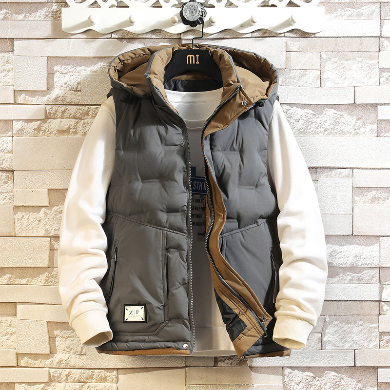 秋冬季羽绒棉马甲男士外穿加厚保暖坎肩连帽外套学生无袖马夹背心