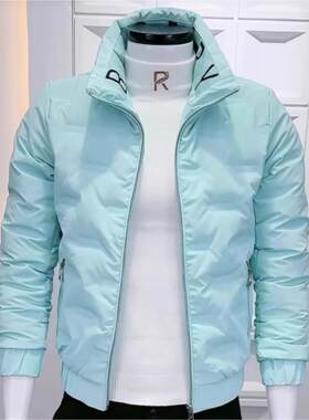 欧洲站纯色羽绒服男士秋季新款轻薄韩版潮流立领显瘦休闲棉袍外套