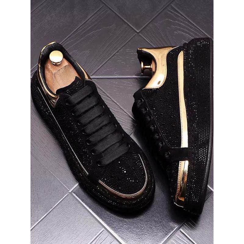 潮牌松糕鞋男秋冬厚底增高百搭运动休闲鞋男士时尚个性水钻乐福鞋