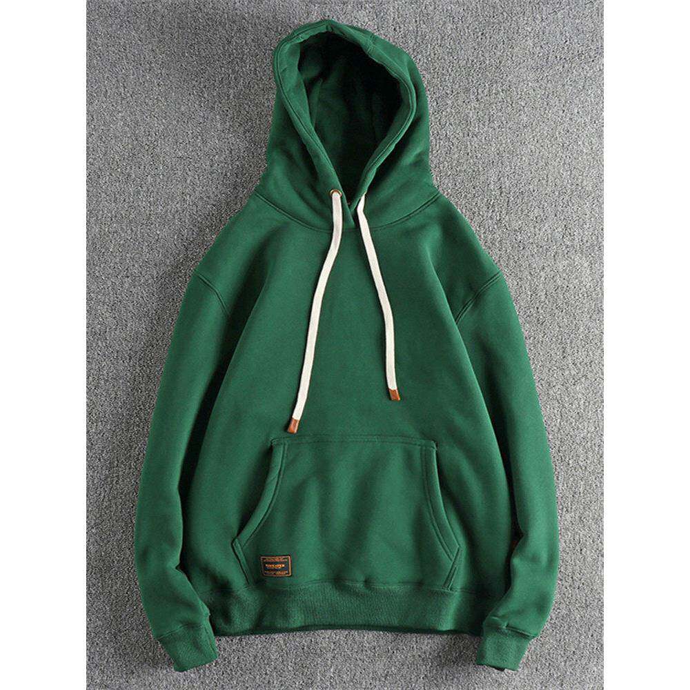 代购潮男秋冬新品覆古重磅加绒加厚男士连帽卫衣纯色休闲套头上衣