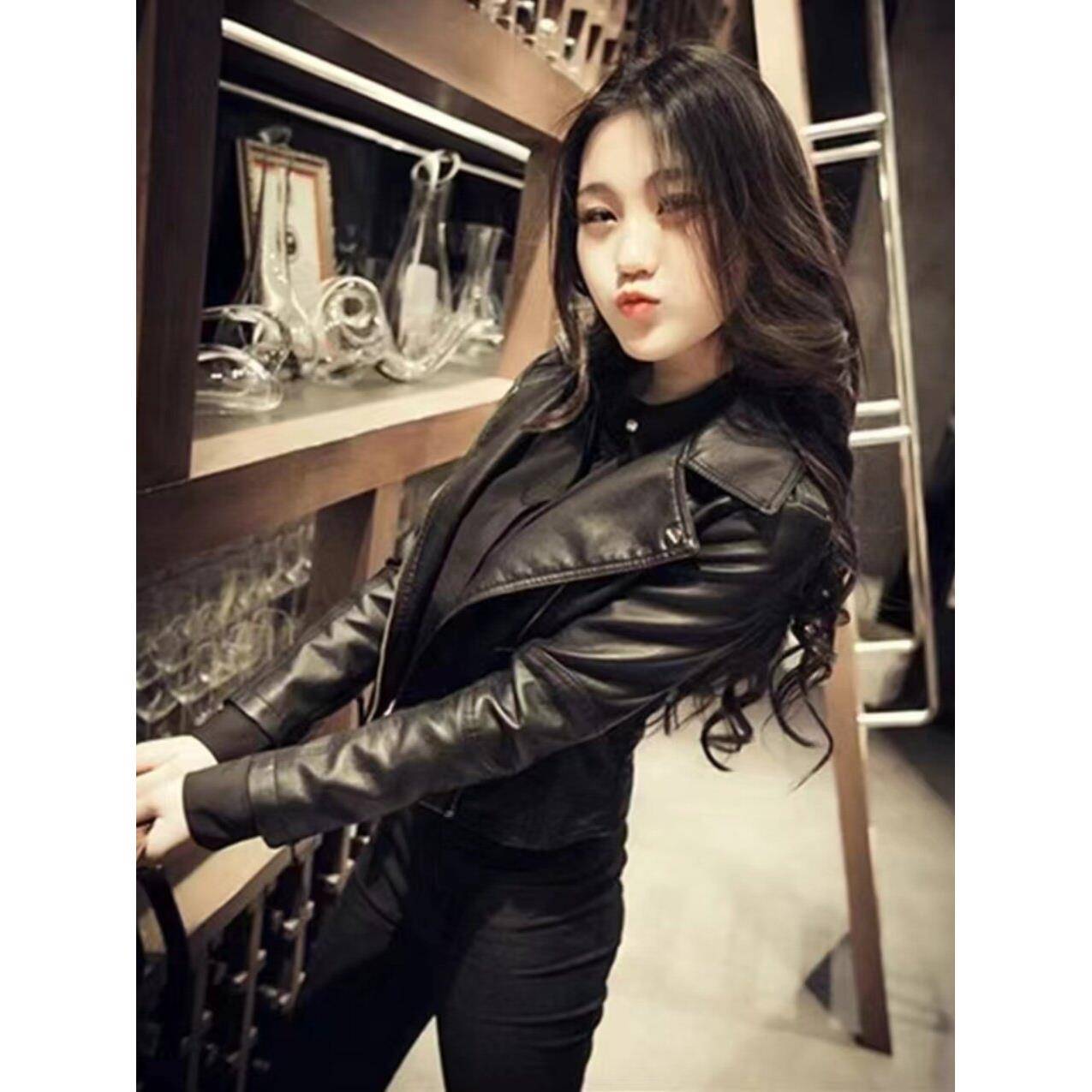 海宁新款女装2025春季韩版短款西装领修身显瘦机车皮衣大码外套女