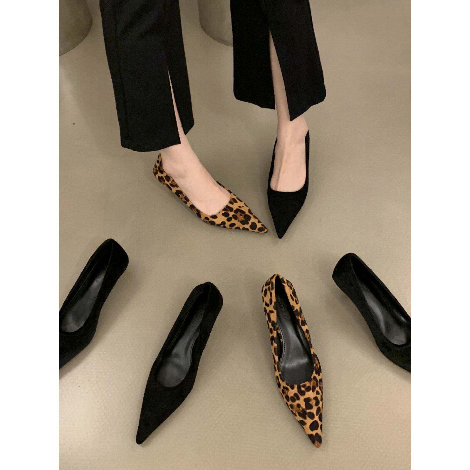 法式小高跟鞋女职业黑色2025新款细跟浅口秋冬尖头低跟单鞋3cm潮