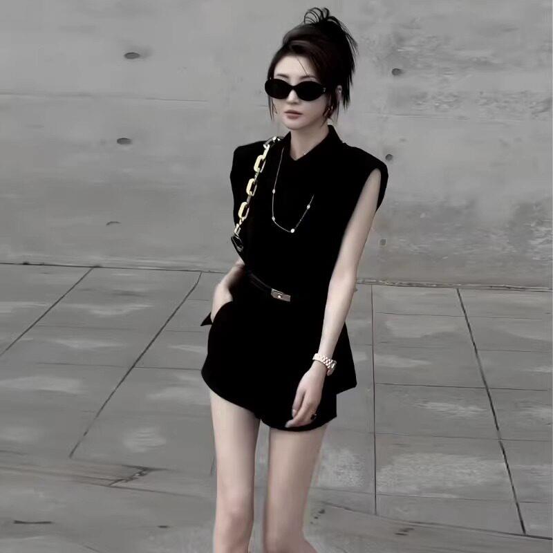 欧洲站夏季时尚套装女气质御姐风辣妹小个子显高洋气短裤两件套女