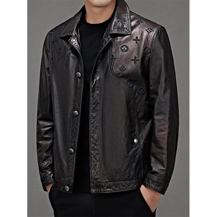 香港秋冬男士真皮皮衣中年翻领短款长袖夹克外套帅气机车服潮牌