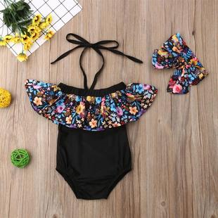 04Y Girls Swimwear Baby Bikini Summer Flower Ruffle Halter