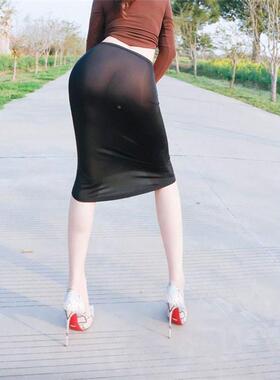 Ice Silk Ultra Thin Sexy Wrapped Hip Skirt冰丝超薄性感包New