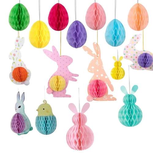 Easter Colorful Honeycomb Rabbit Hanging Paper Decoration Ea