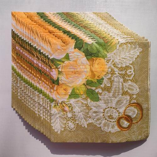 Yellow Rose Flower Paper Napkins Decoupage订婚婚礼派对餐巾纸