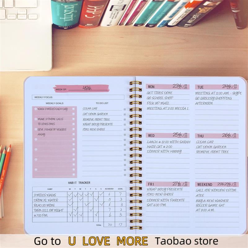 A5 Agenda Planner Notebook Diary Weekly Planner Goal Habit S