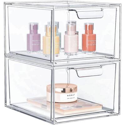 Clear Stackable Storage Drawers Bathroom Makeup Organizer