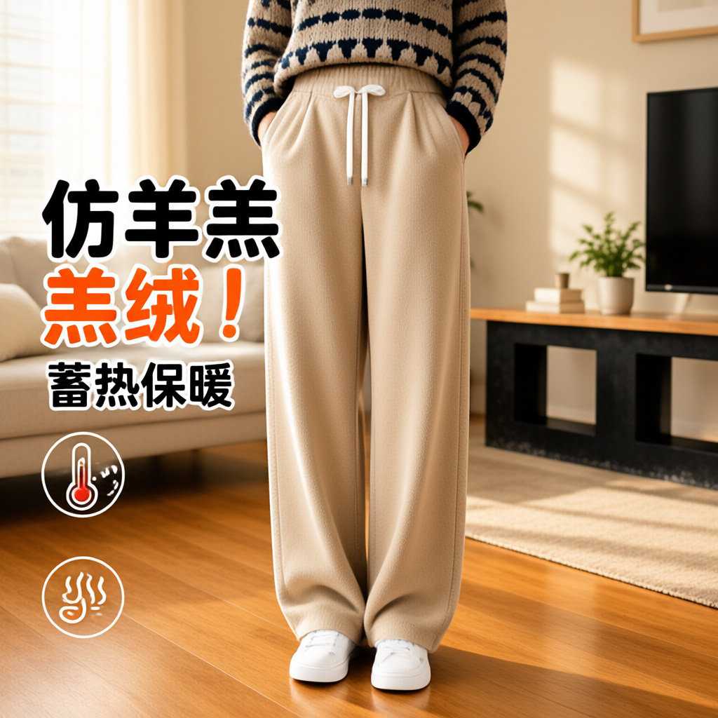 加厚加绒大码阔腿裤女高个子冬季
