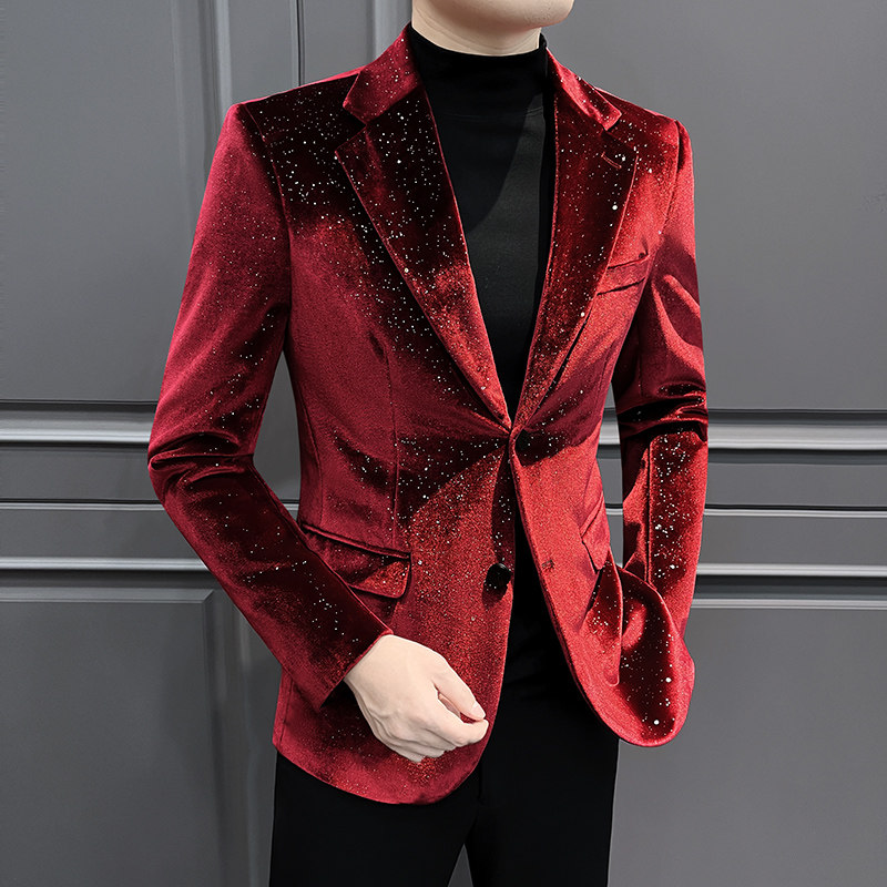 红色男士西装外套春秋2026新款主持人礼服高级感歌手演出西服男装
