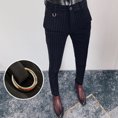 修身 彪帅九分裤 小脚竖条纹休闲0204w 韩式 西装 男式 春季