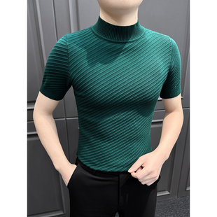 男士t恤半高领针织短袖2026新款内搭毛衣感季打底衫男款0306k