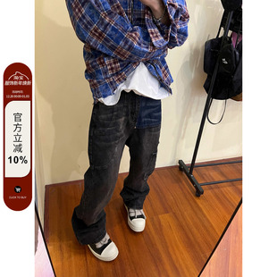 显瘦牛仔裤 高街拼接设计感水洗工装 男女 2023AW国潮原创美式 F383