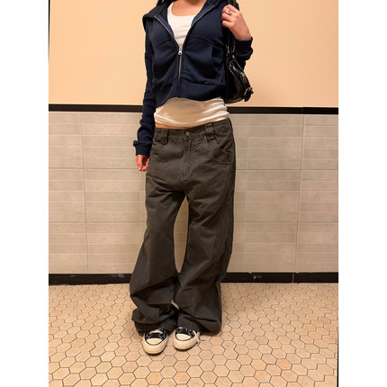 FFR 美式复古设计感解构廓形弯刀工装裤男女宽松显瘦直筒A字长裤