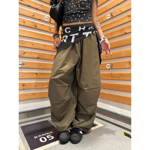 男女百搭宽松垂感褶皱阔腿裤 F383 伞兵裤 复古设计感屁帘工装 美式