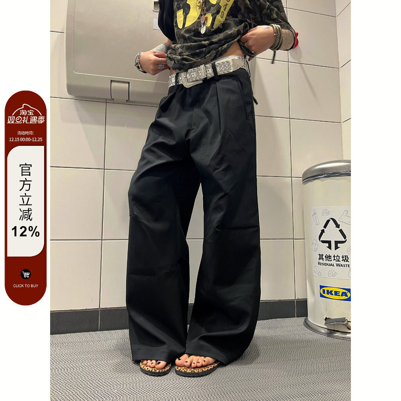 【F383】双褶设计休闲西裤