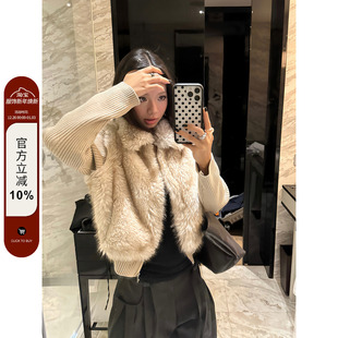 外套女秋冬新款 复古纯色翻领毛绒假两件短款 慵懒上衣ins 美式 F383