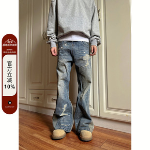 割破设计小众做旧宽松直筒男女ins 复古双腰头牛仔裤 F383 2025美式